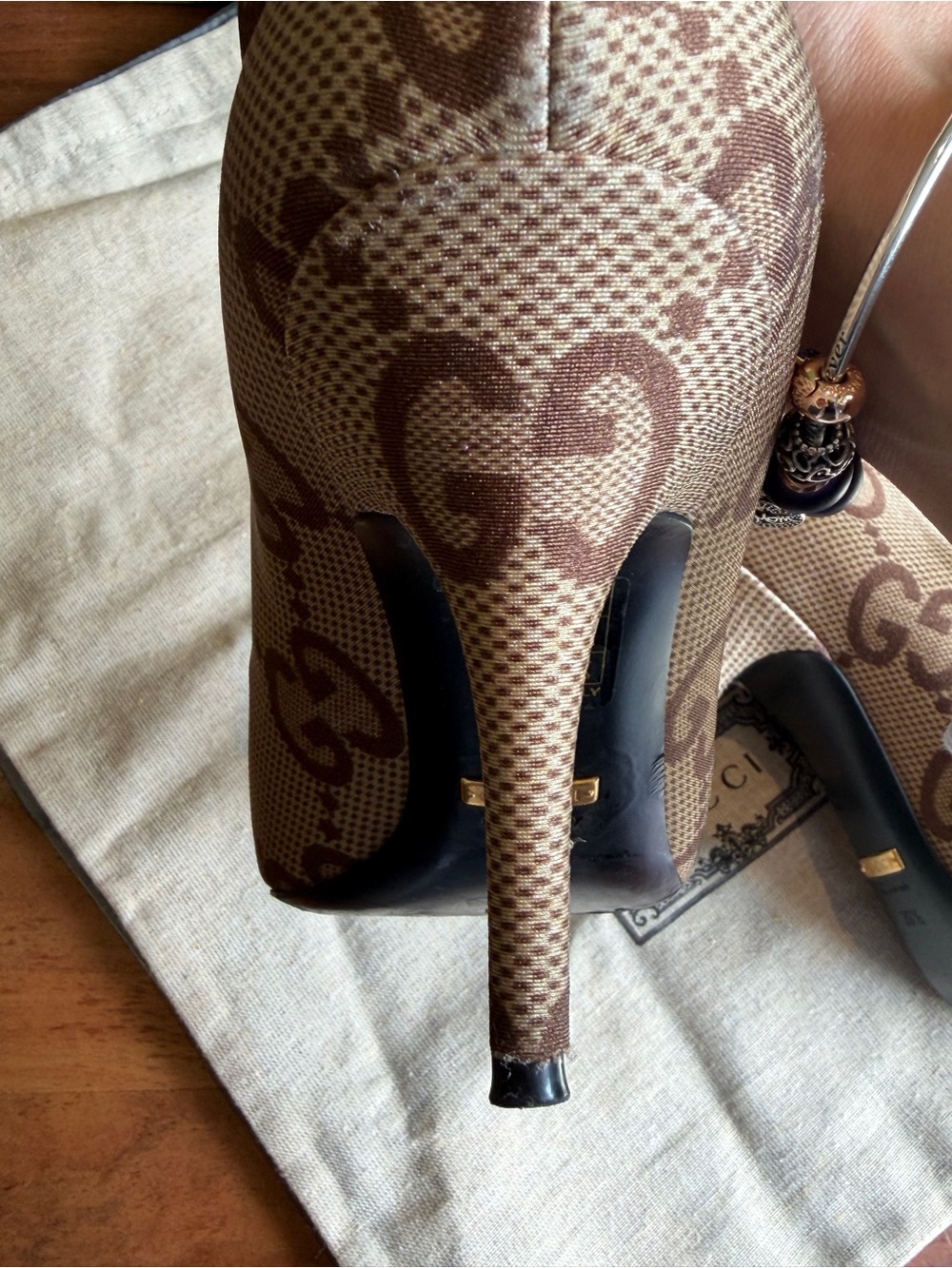 Authentic gucci-x-balenciaga Brown Beige Monogram Stretch Pointed-Toe Heel Boots - Picture 5 of 6